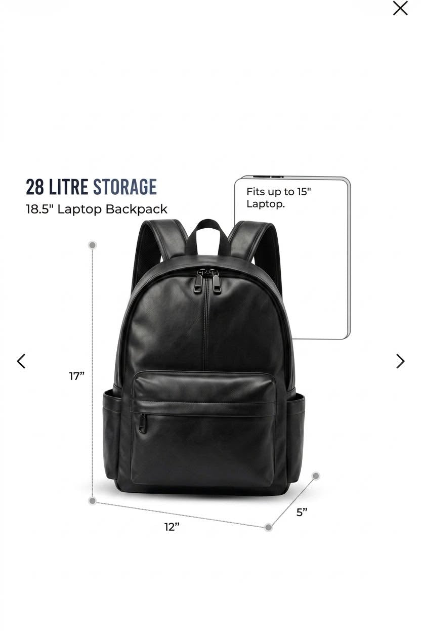 Premium PU Leather Backpack – Laptop & Travel Bag