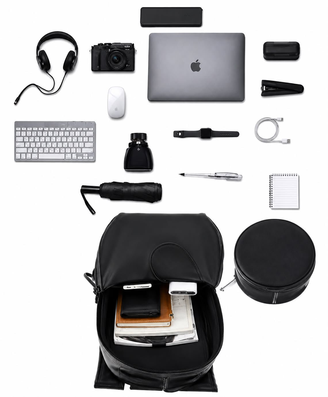 Premium PU Leather Backpack – Laptop & Travel Bag